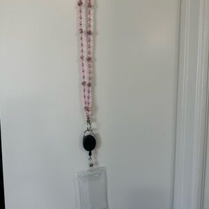 Pink Beaded Lanyard with ID Holder